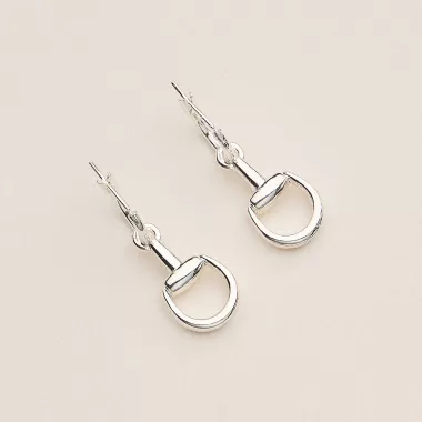 18K Gold Plated Equestrian Bit Charm Hoop Earrings - Silver Tone