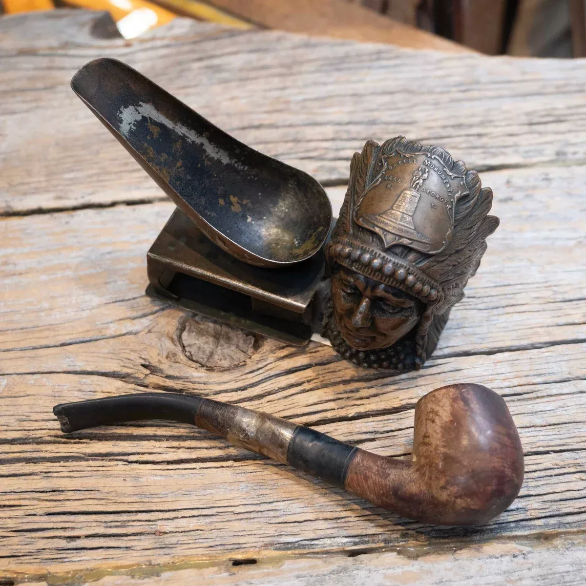 1920's - 30's Lake George, NY Souvenir Pipe & Holder