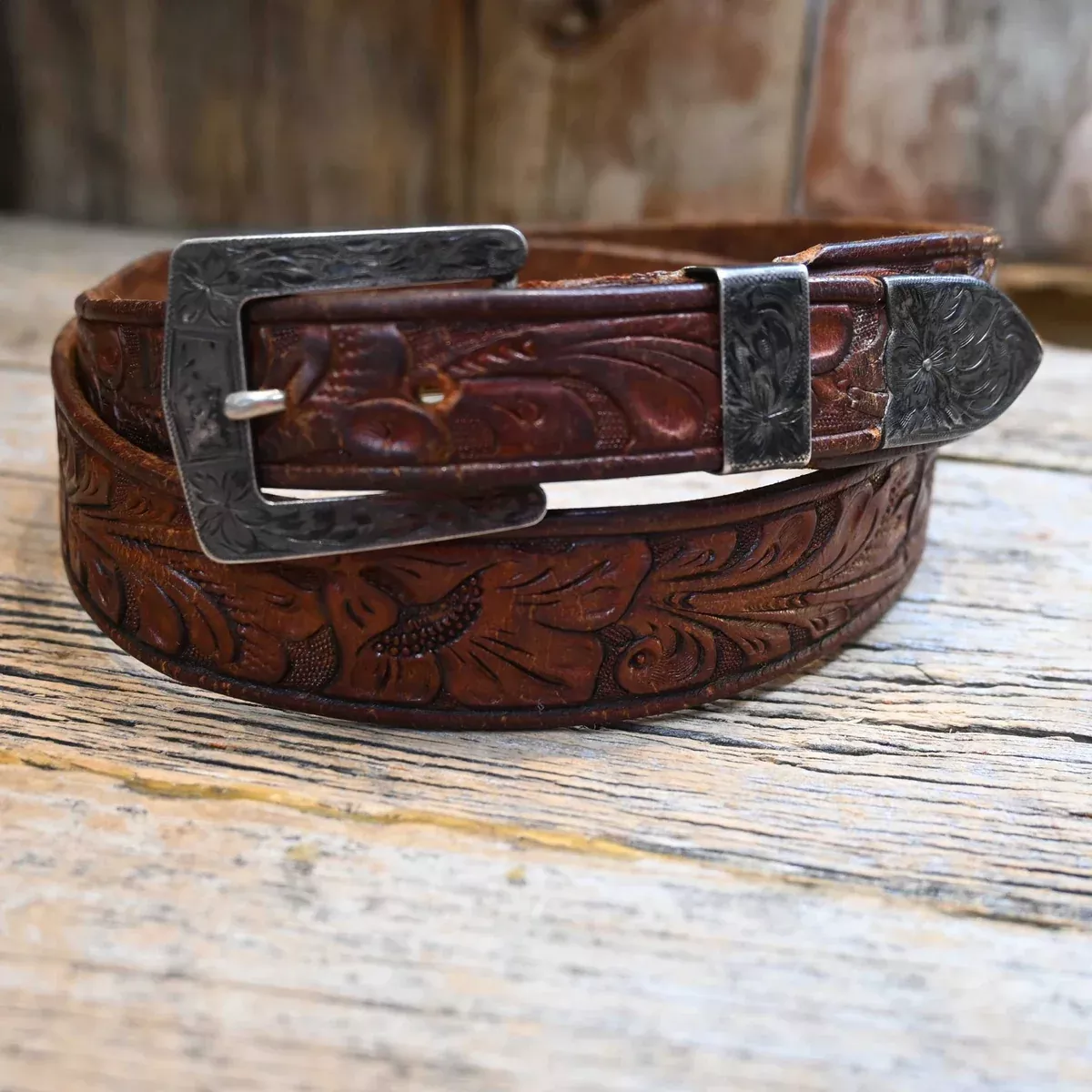 1940's - 50'sLeather Belt w/Sterling Silver Ranger set Buckle