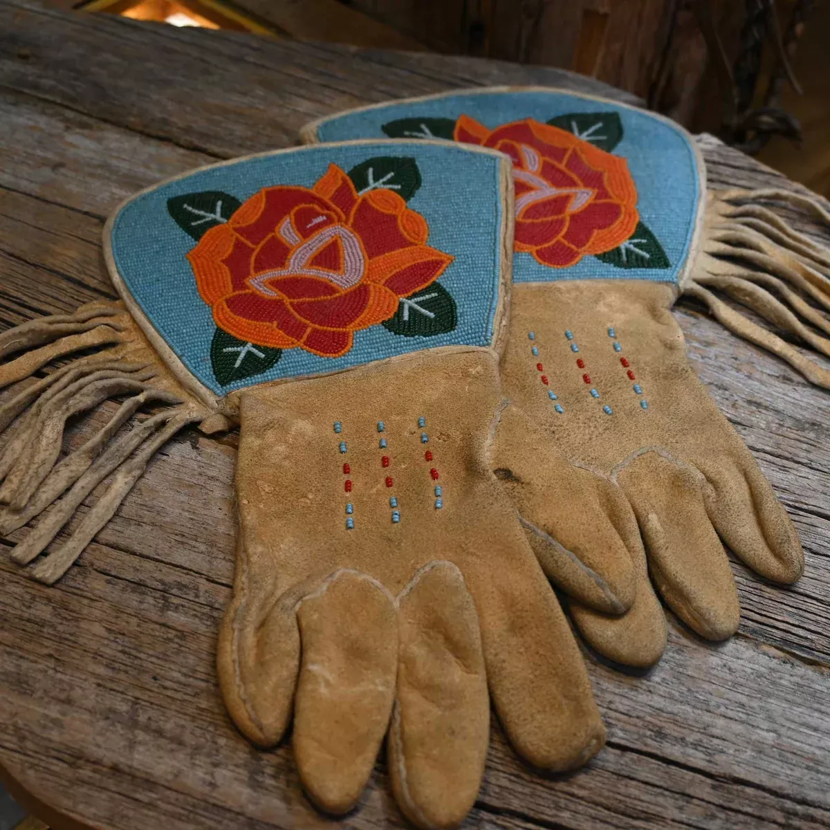 1950's Beaded Leather Gauntlets
