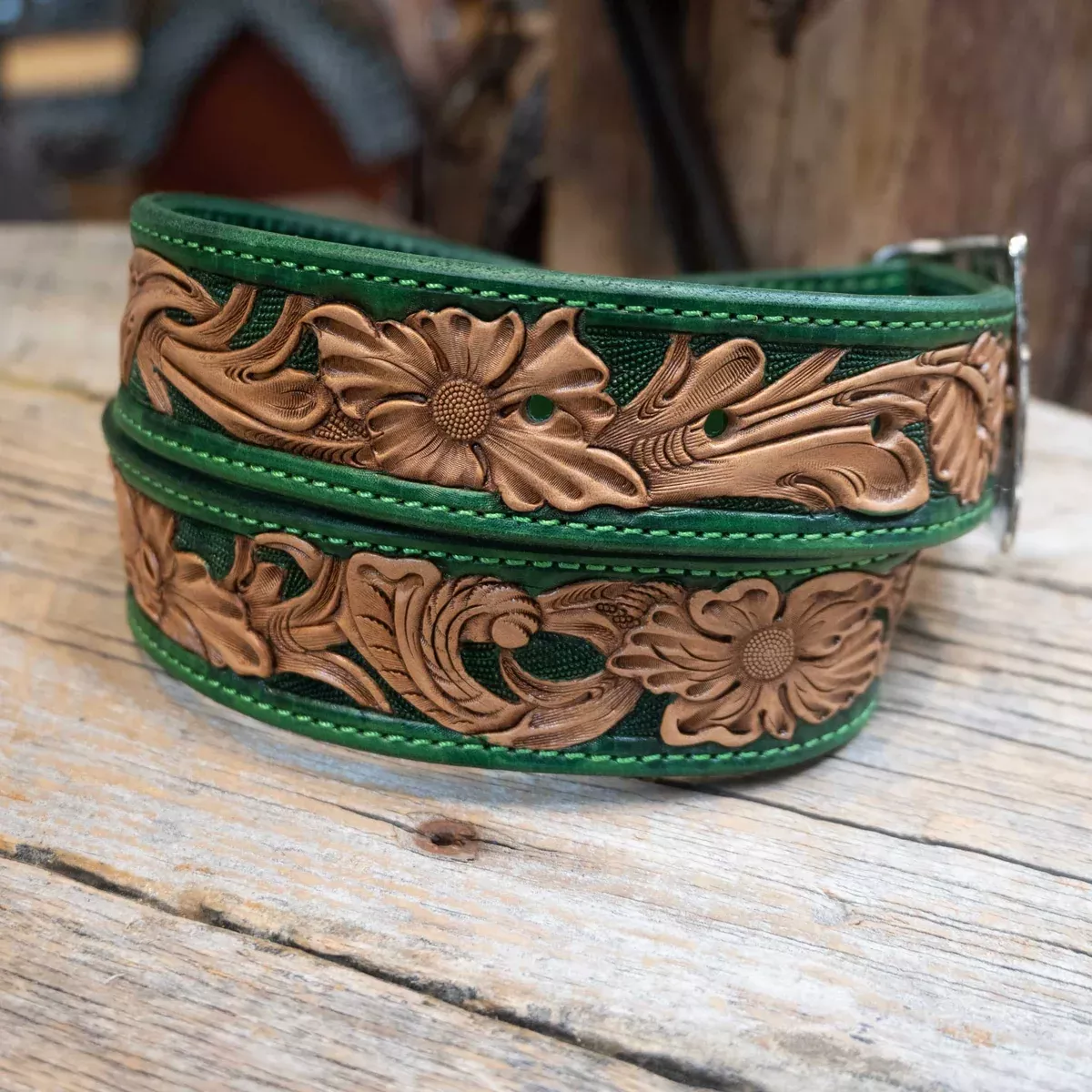 28" Randall Top Shelf Western Belt - Green Accents