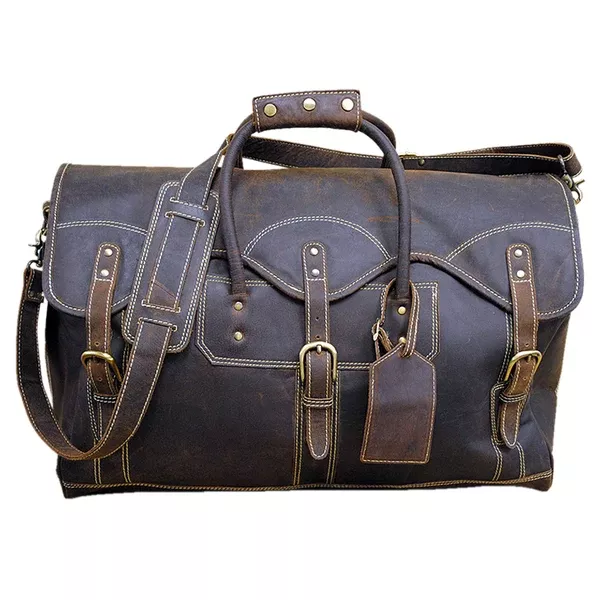 28”W x 14.5”H 12”D Leather Duffle Bag Large 28 Inches