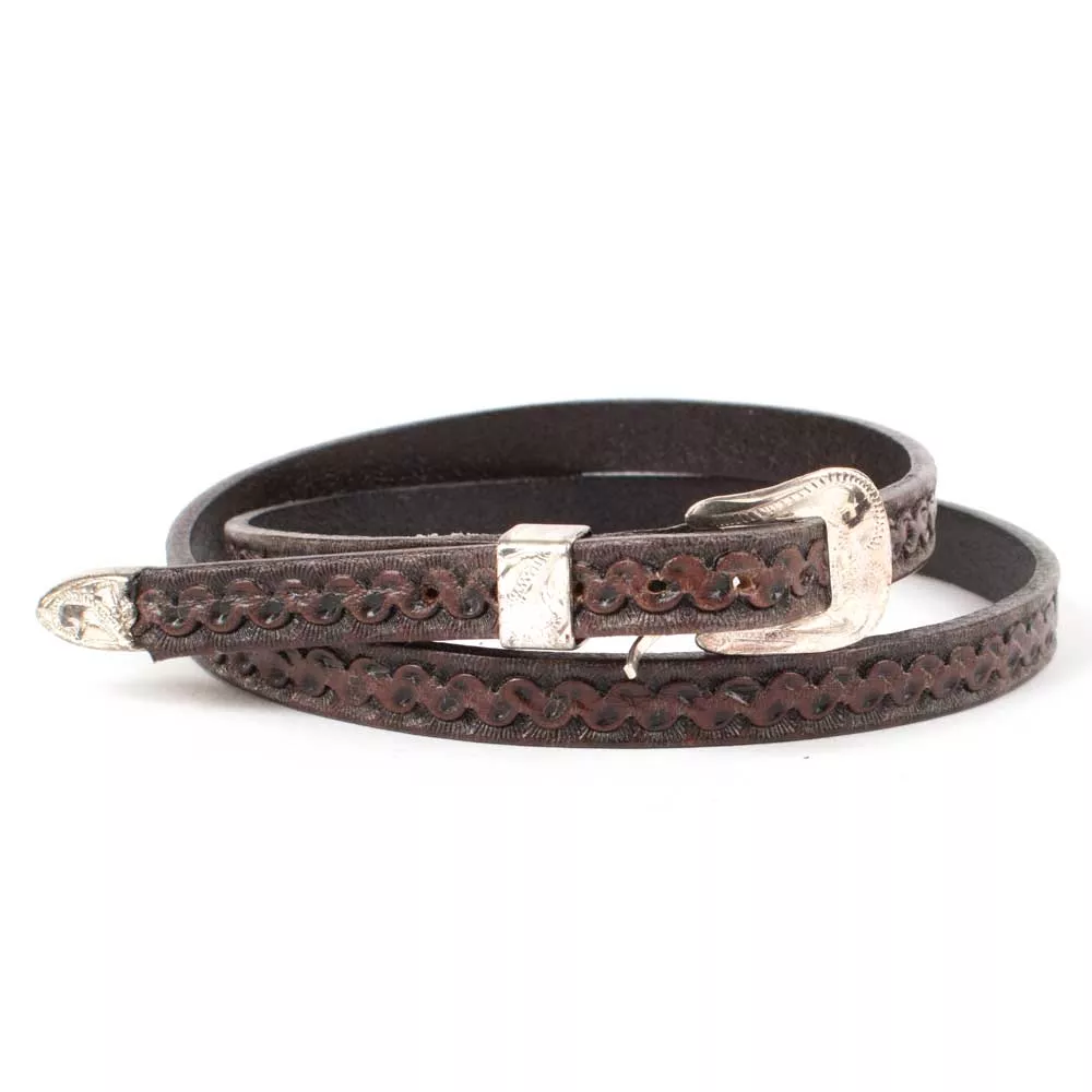 3/8" Leather Tooled Hatband - Brown