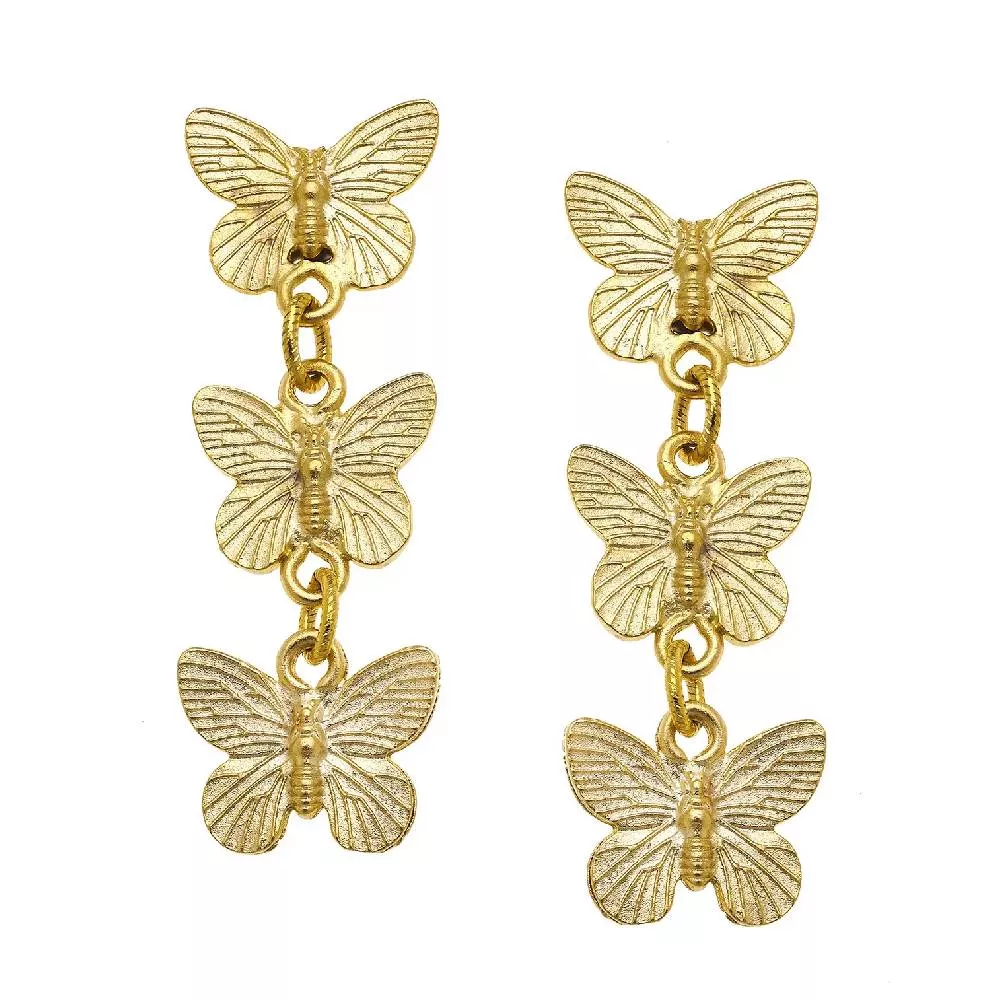 3 Butterfly Drop Gold Post Earring