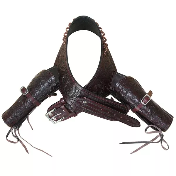 36 In Hilason Western Double Hand Gun Holster Rig 44/45 Cal Leather