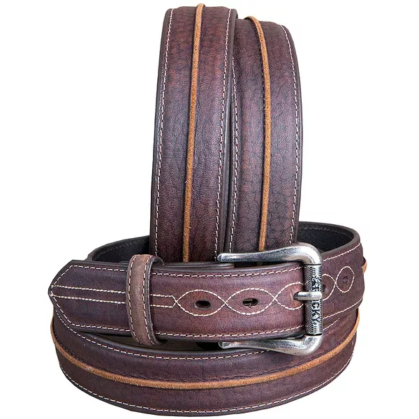 3D Men's Distressed Full-Grain Leather Belt With Antique Silver Roller Buckle