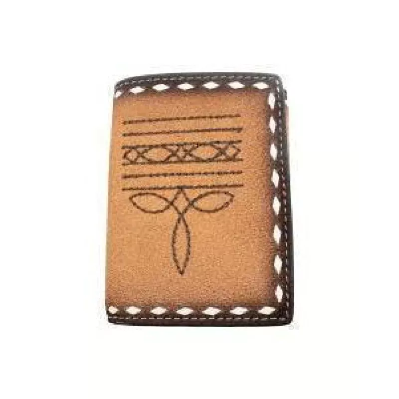 3D Men's Trifold Boot Stitch Buck Lace Wallet- Brown