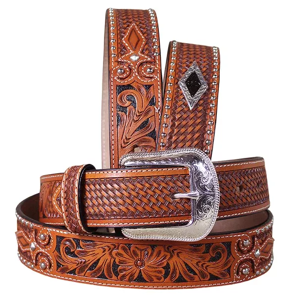 3D Western Men's Hand Tooled Full-Grain Leather Belt With Removable Buckle