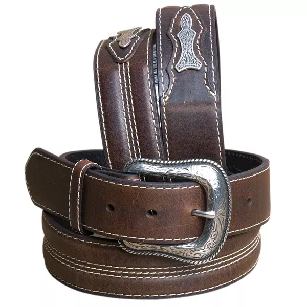 42" Roper Silver Buckle Leather Mens Belt 1-1/2" Wide Brown