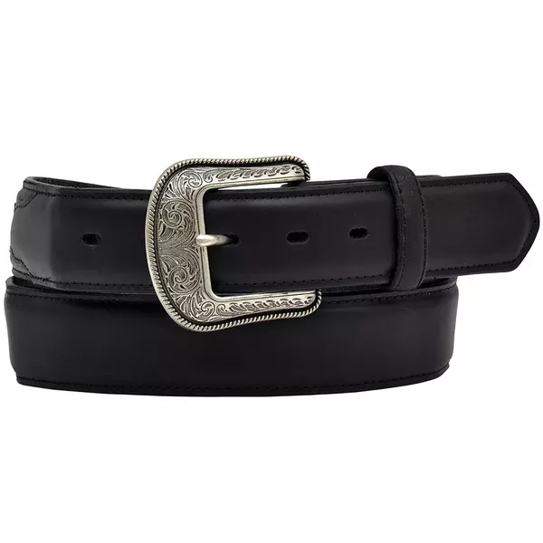 44 In 3D Belt Western Mens Basic Leather Overlay Silver Buckle Black