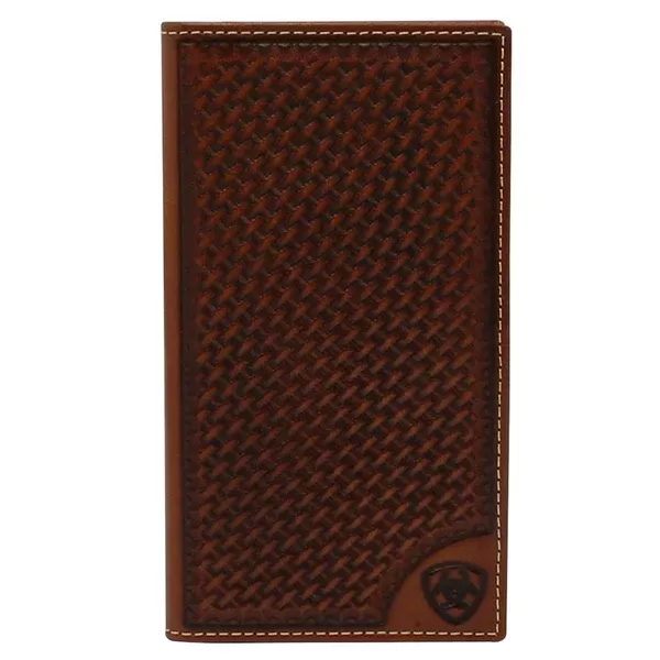 6-1/2 X 3-1/2 Ariat Basketweave Shield Tan Rodeo Wallet