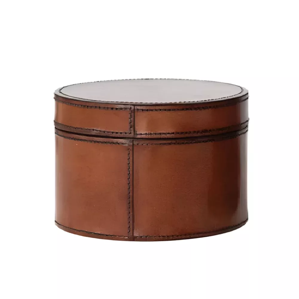 6" Leather Stitch Box With Flock Interior