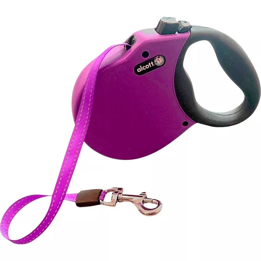 Alcott Adventure Retractable Belt Leash, Medium, 16 ft, Purple