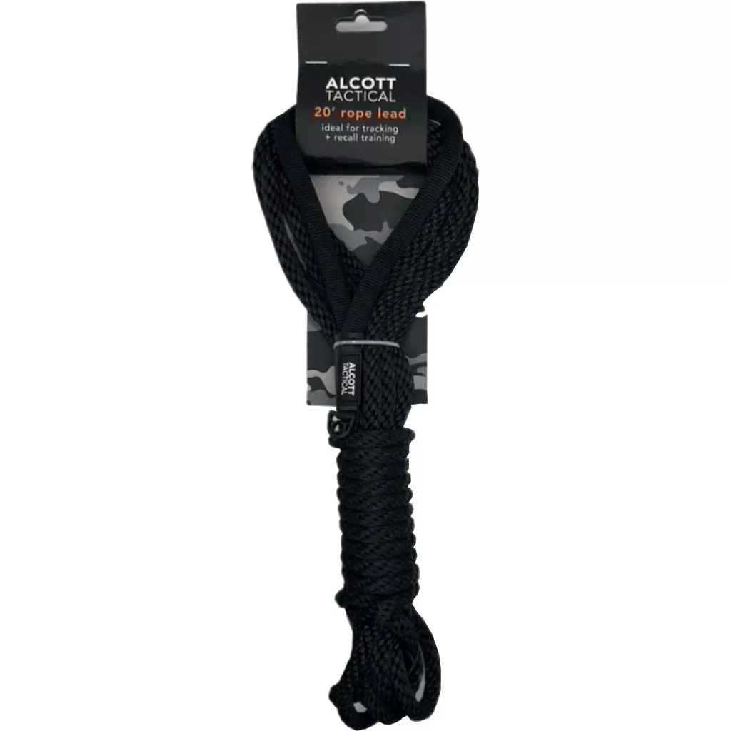 Alcott Tactical Rope Dog Leash, 20 Ft, Black