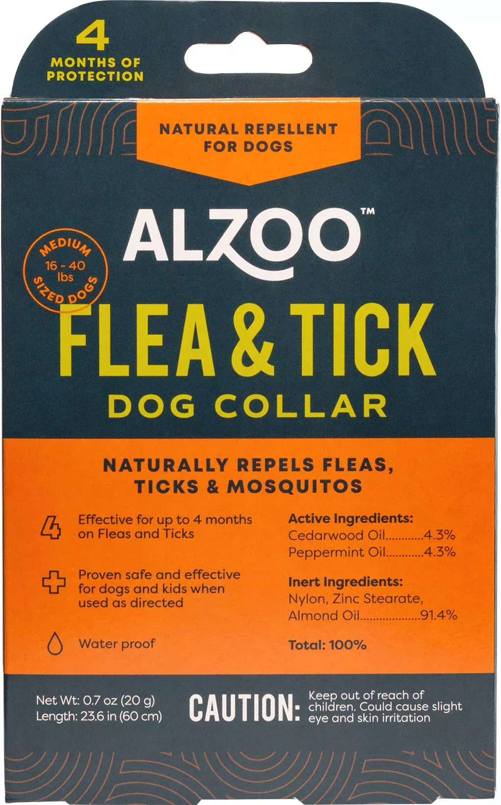 Alzoo Plant-Based Flea & Tick Collar for Medium Dogs, 23.6 in