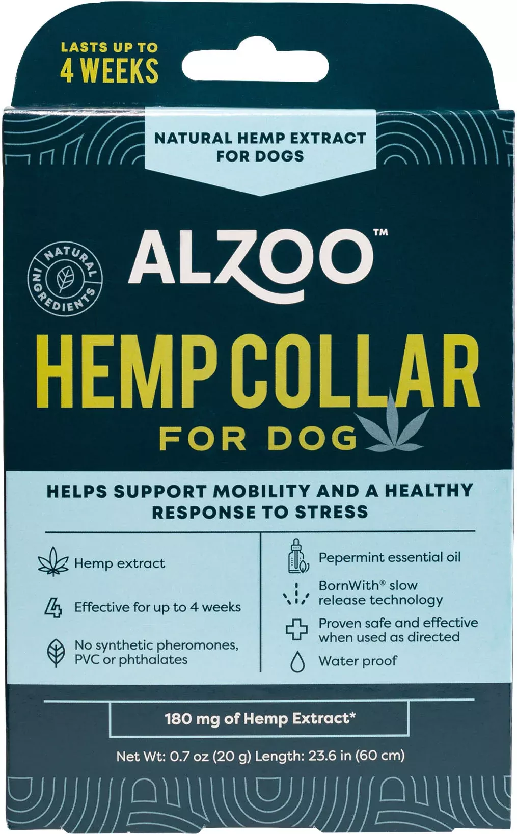 Alzoo Plant-Based Hemp Premium Dog Collar, 23.6 in