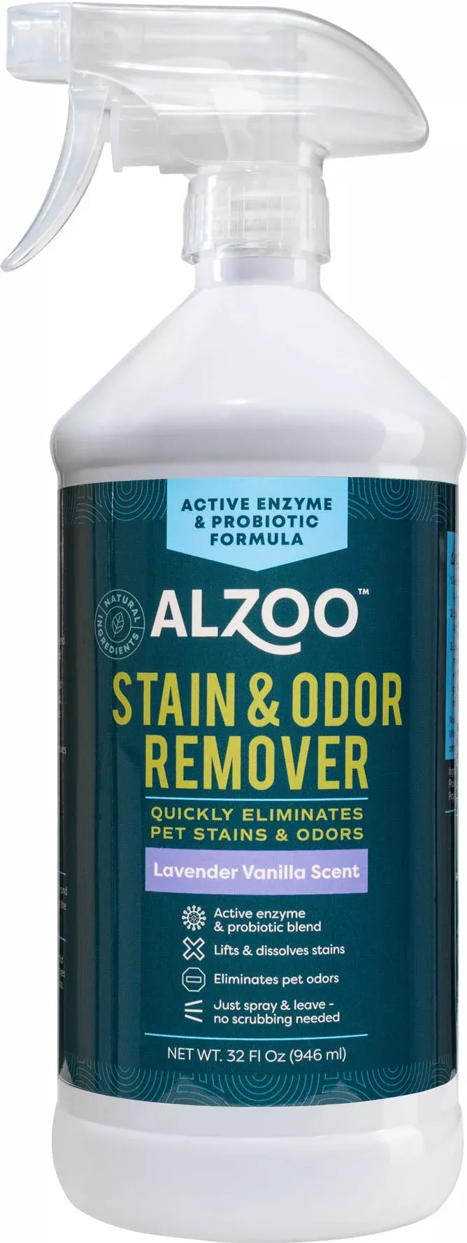 Alzoo Stain & Odor Remover Spray, Lavender Vanilla, 32 Oz