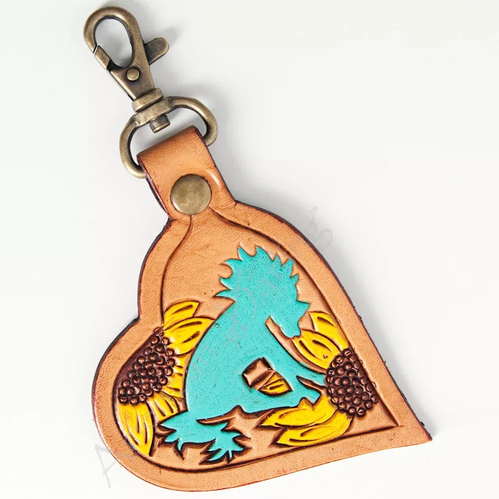 American Darling ADKR173 Hand Tooled Carved Genuine Leather Keyring