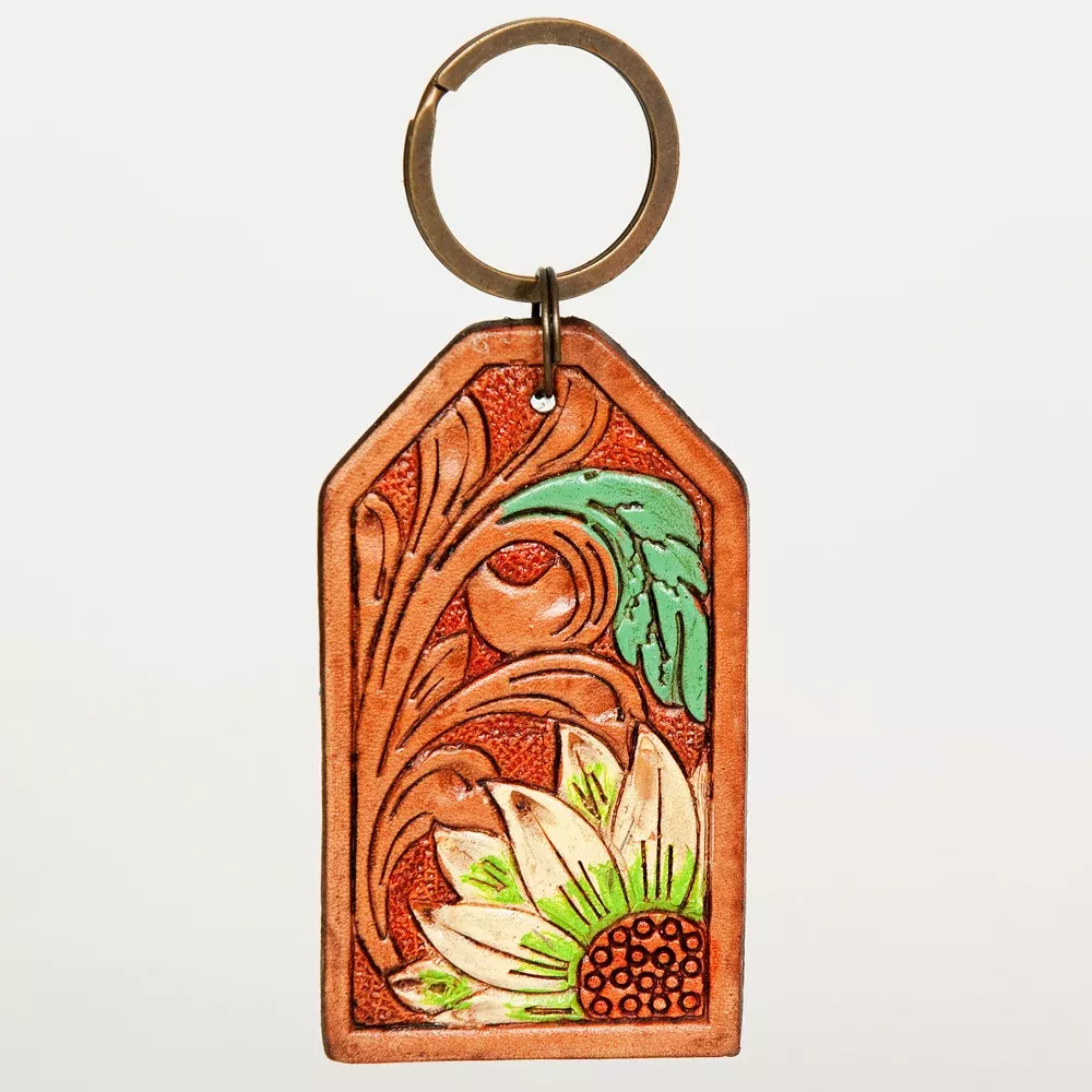 American Darling ADKR199 Hand Tooled Carved Genuine Leather Keyring