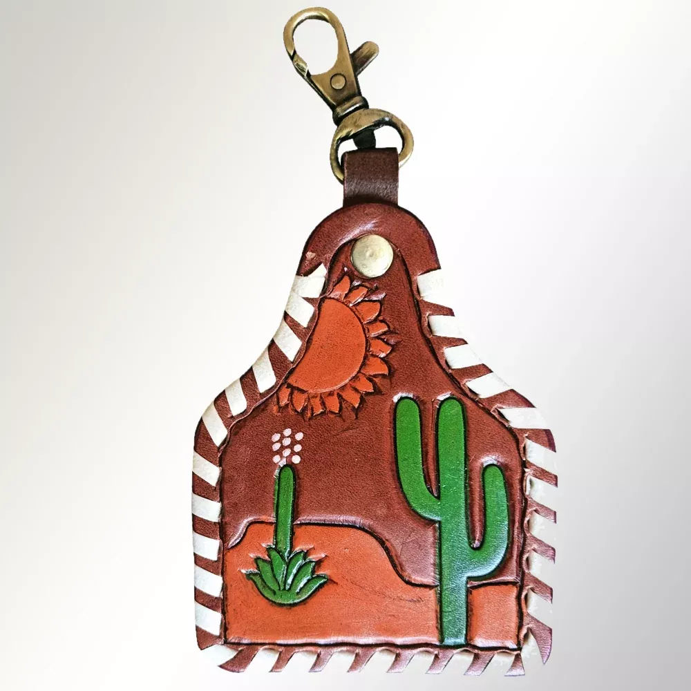 American Darling ADKRX114 Hand Tooled Carved Genuine Leather Keyring