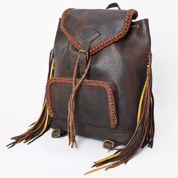 American Darling Backpack Western Genuine Leather Handcrafted Rucksack with Braided Detail and Drawstring Closure
