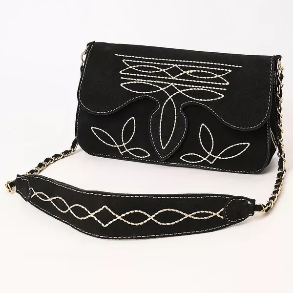 American Darling Boot Stitched Genuine Suede Leather Small Cross body Bag, Genuine Leather Western Purse with YKK Zipper