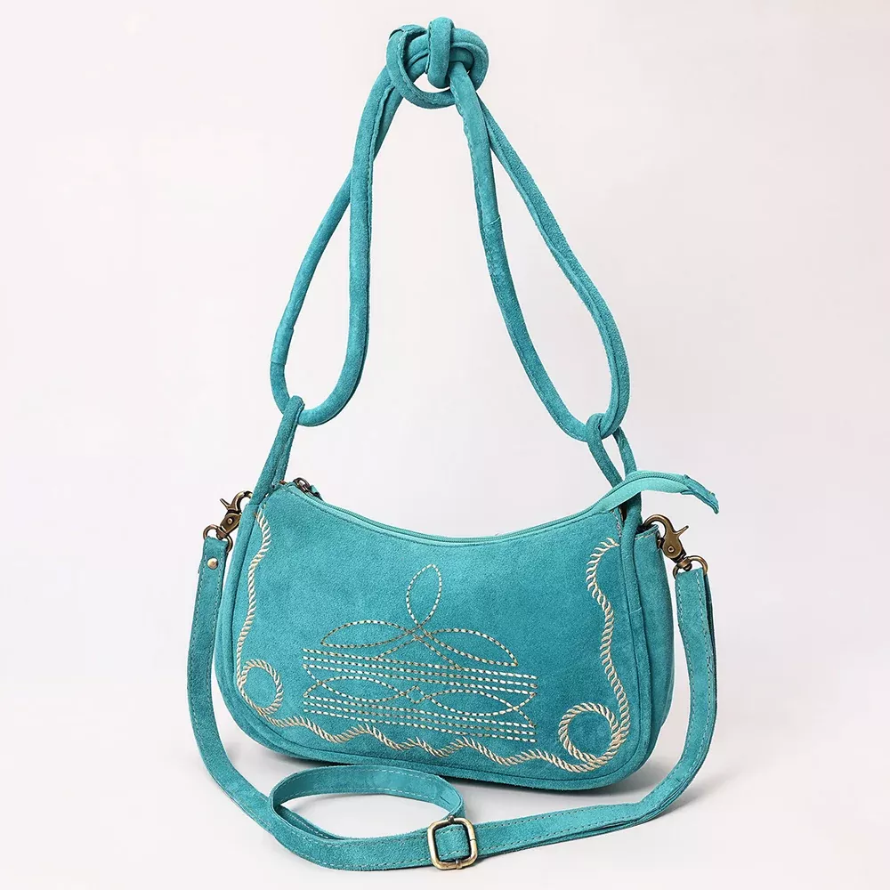 American Darling Boot Stitched Vegetable-Tanned Full Grain Genuine Suede Leather Canteen Bag with YKK Zipper
