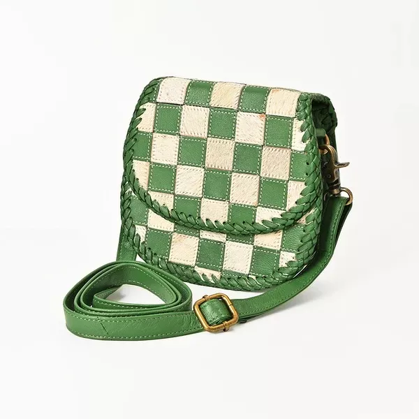 American Darling Checkered Flap Bag Mini Crossbody Style Braided Trim & Leather