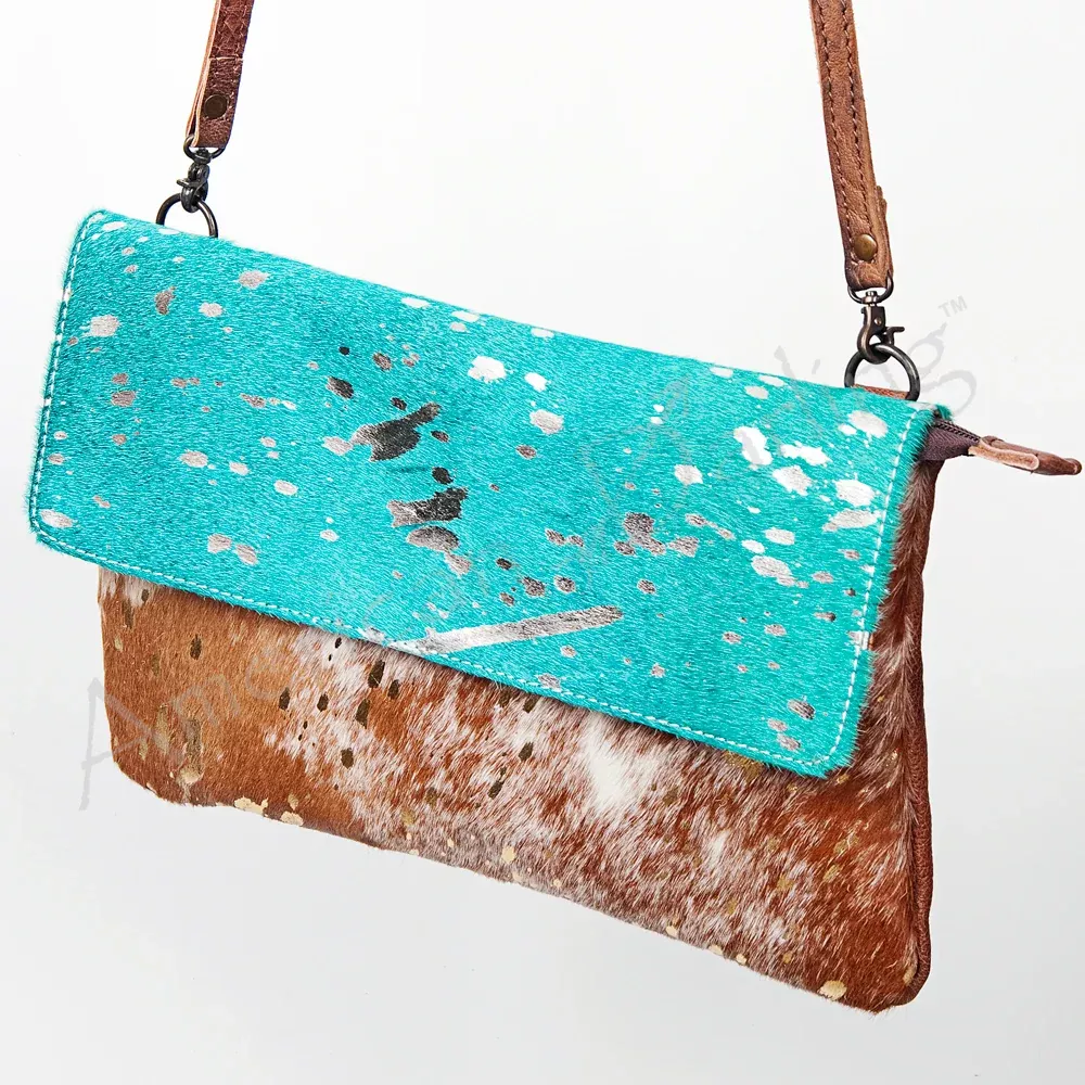 American Darling Envelope Bag Handcrafted from Hair-On Cowhide and Full Grain Genuine Leather with YKK Zipper
