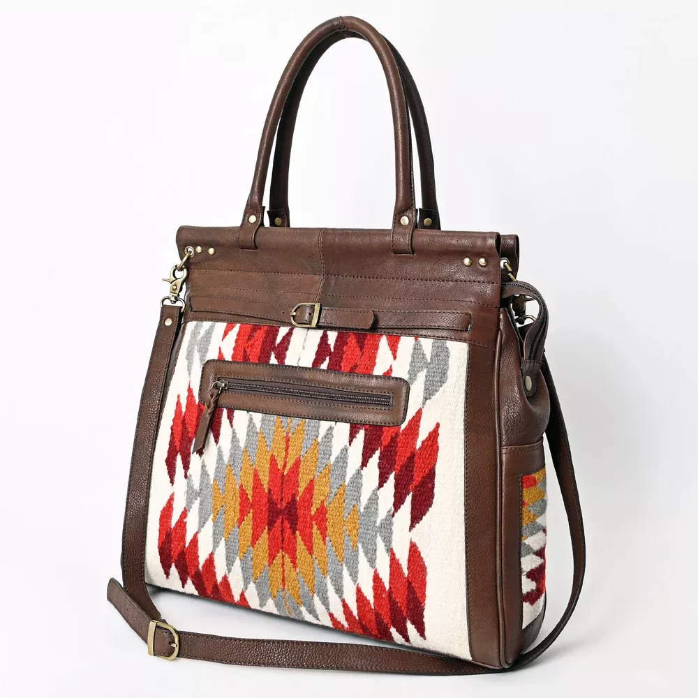 American Darling Hand Woven Saddle Blanket Genuine Leather Tote Bag Vegetable-Tanned Eco-Friendly Western Everyday