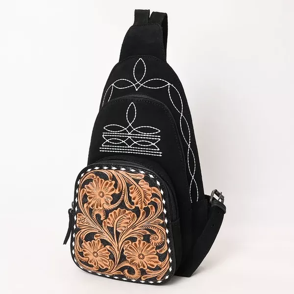 American Darling Sling Hand Tooled Genuine Leather Suede bag