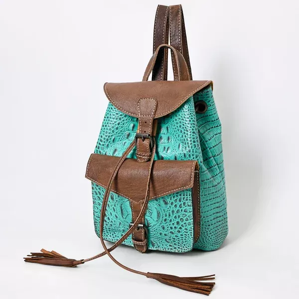American Darling Western Backpack, Crocodile Embossed Full Grain Genuine Leather, Eco-Friendly Handcrafted Rucksack