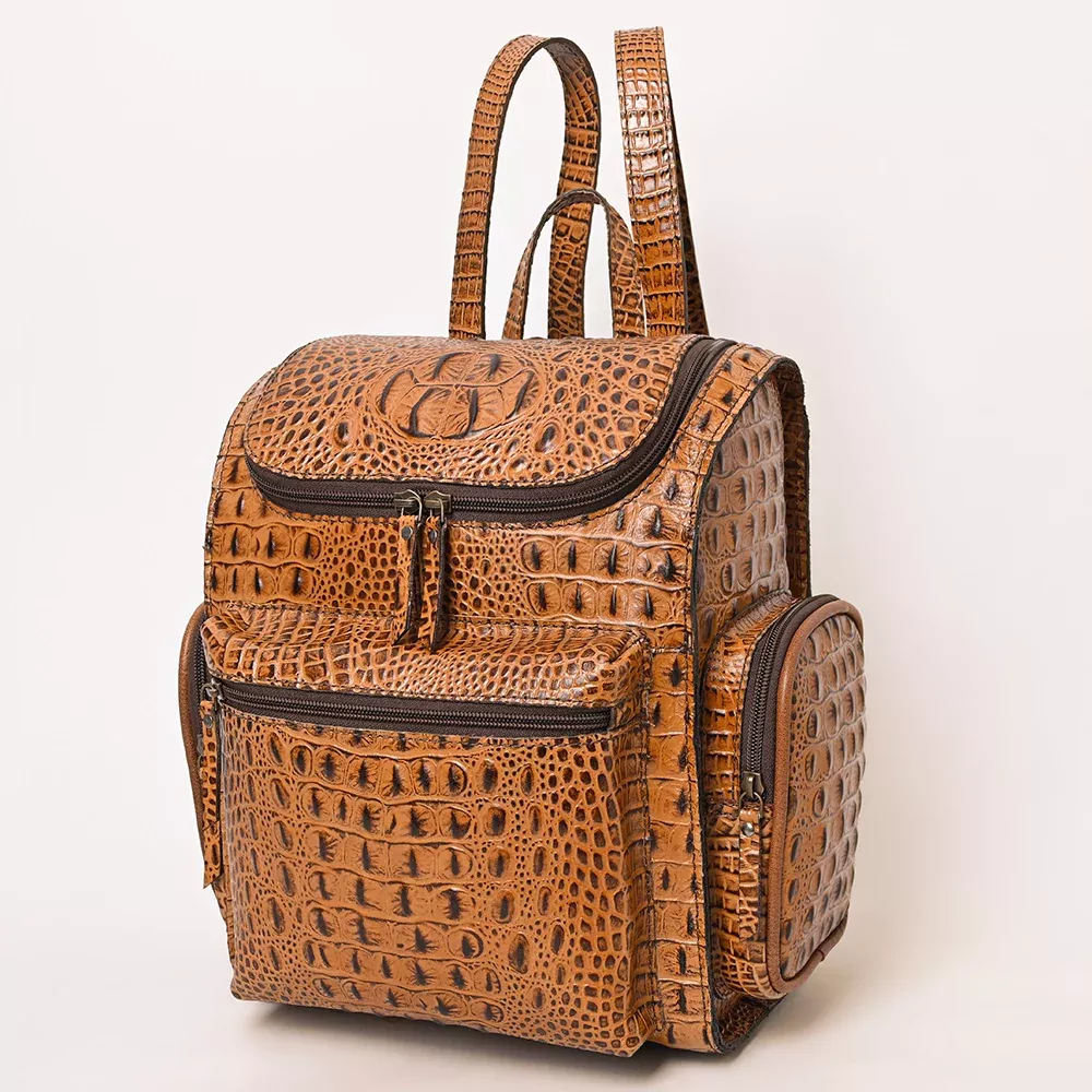 American Darling Western Backpack Purse Handcrafted from Crocodile Embossed Genuine Leather | Buckstitch Detail & Multi-Pocket Design