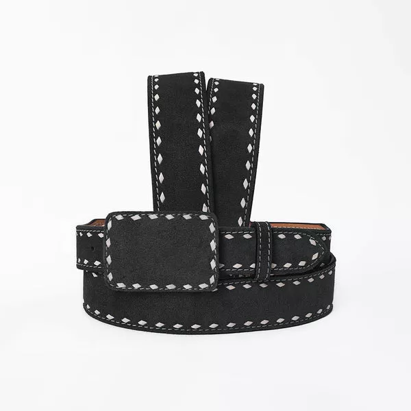 American Darling Western Black Leather Belt w/Stitching