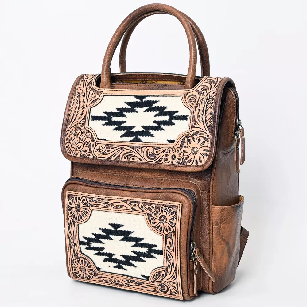 American Darling Western Leather Backpack – Genuine Crocodile Embossed and Hand-Tooled Floral Design, Adjustable Straps, and Spacious Interior