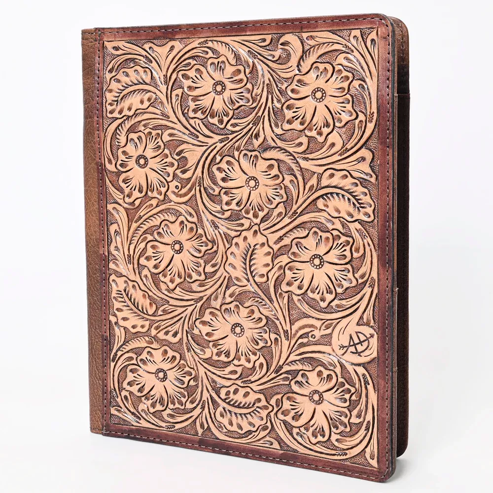 American Darling Western Portfolio Case Handcrafted from Hand Tooled Genuine Leather | Floral Carved Tablet Sleeve for Women