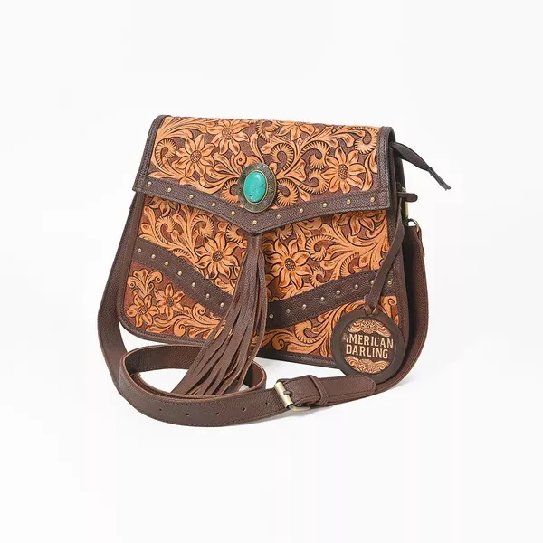 American Darling Western Tooled Fringe Shoulder Purse