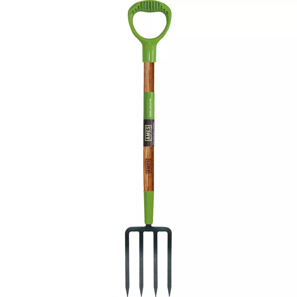 Ames Floral 4-Tine Spading Fork with Poly D-Grip Handle Green 45 in