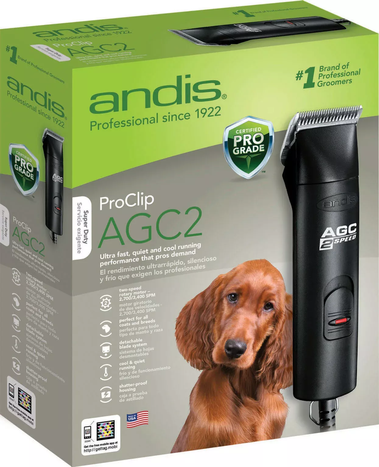 Andis AGC2 2-Speed Professional Animal Clipper, Black