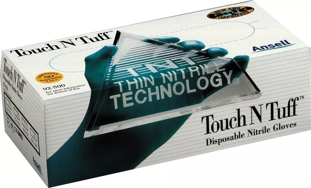 Ansell Touch N Tuff Disposable Nitrile Gloves, Large 100 Count Teal