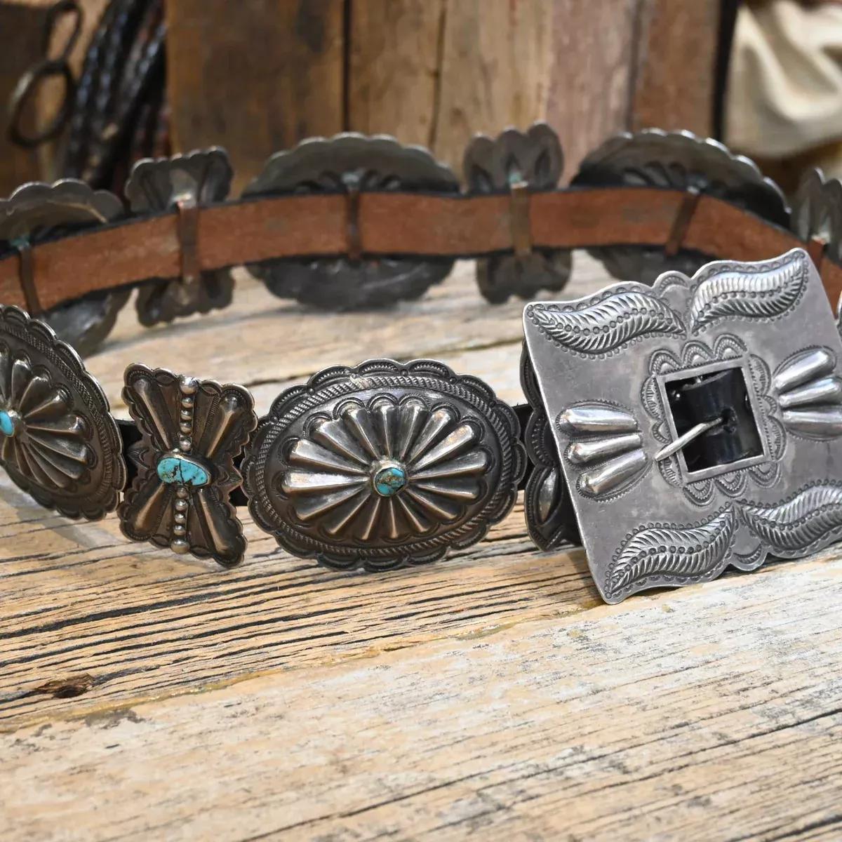 Antique Size 28" Sterling and Turquoise Concho Belt