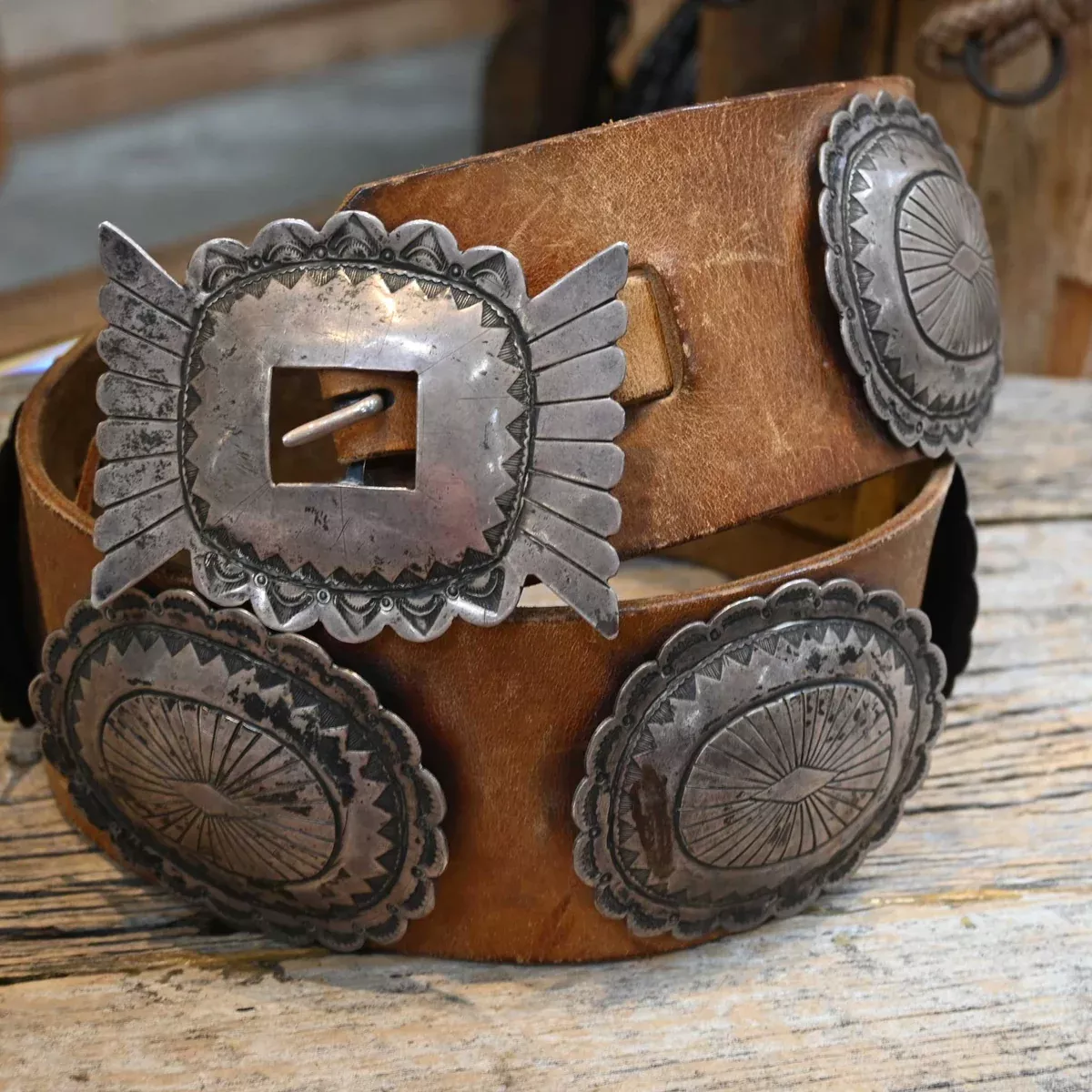 Antique Size 36" Wide Leather Concho Belt