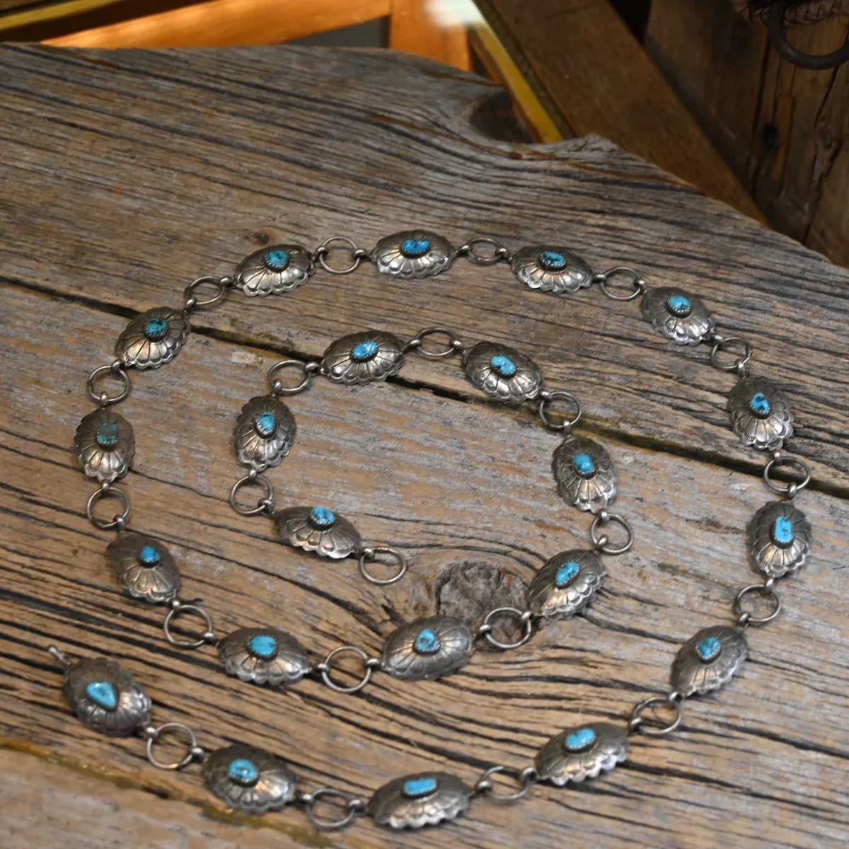 Antique Size 38" Sterling and Turquoise Concho Belt