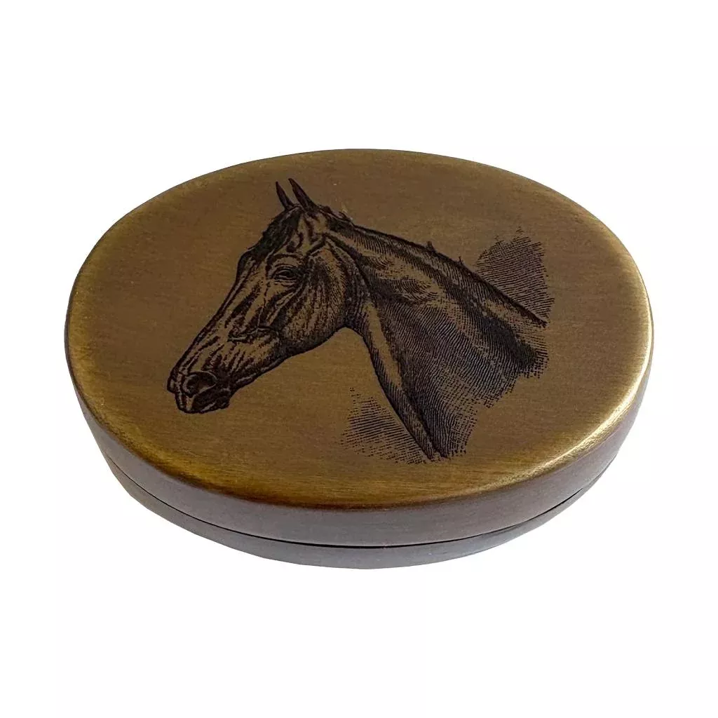 Antiqued Brass Horse Head Pill Box