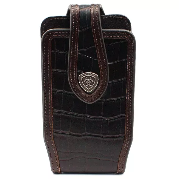 Ariat Cell Phone Case Holder Leather Logo Crocodile Print Concho Brown
