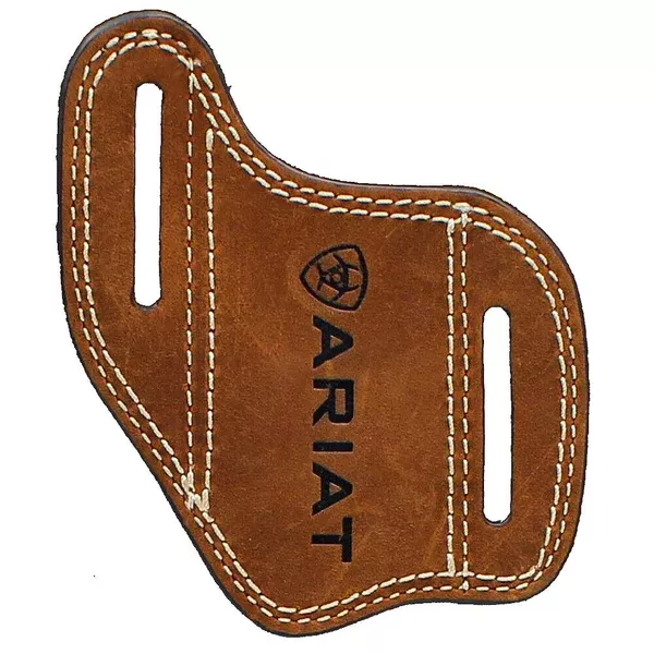 Ariat Knife Sheath Case Leather Embossed Logo Double Stitching Medium Brown