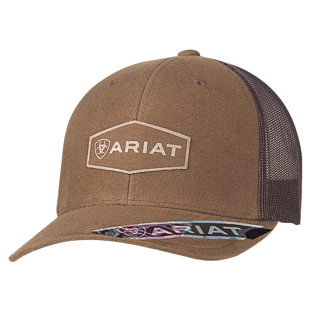 Ariat Mens Logo Snapback Baseball Cap Brown Fabric Crown Dark Mesh Back One Size