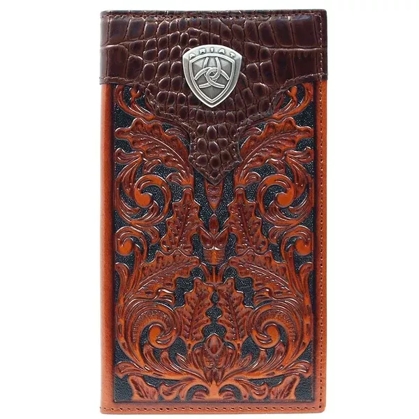 Ariat Oak Embossed Design Brand Concho Rodeo Wallet Tan