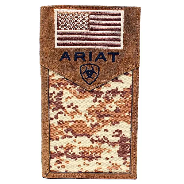 Ariat Rodeo Digital Camo Edge Overlay Top Grain Leather Wallet Medium Brown