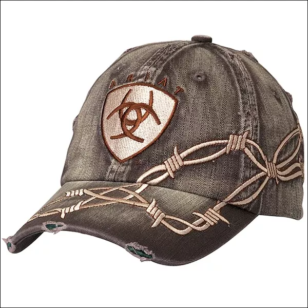 Ariat Western Mens Cowboy Baseball Cap W/ Barbwire Embroidered Logo Brown